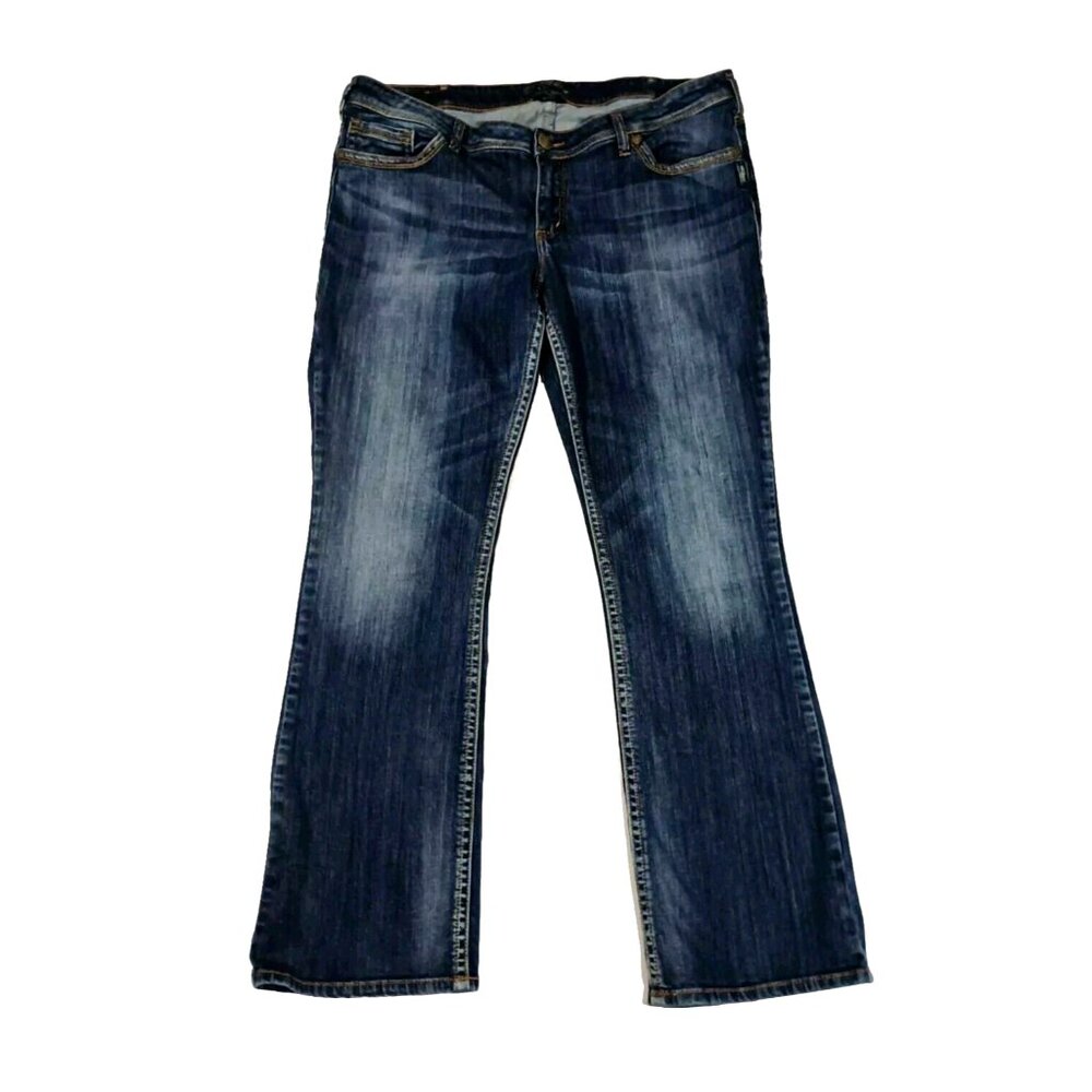 Silver SZ 20 / L 33 Aiko Boot Cut Jeans Mid-Rise Bootcut Blue Denim Embroidered